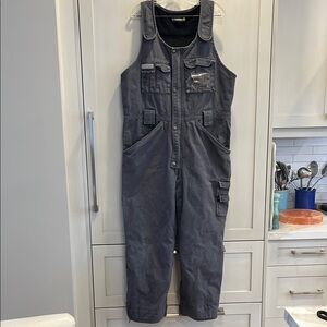 TERRA brand lined heavy weight Gray Work Overalls Lots of pockets zip snap front